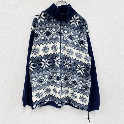 90s　BIG CHILL　フルジップフリースジャケット/ボアジャケット　ヴィンテージ　総柄　紺　ネイビー