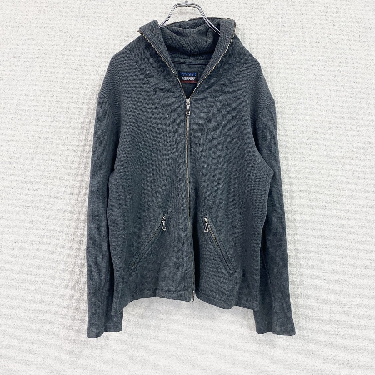 NICOLE CLUB FOR MEN　フルジップパーカー/フーディー　ハの字ポケット　灰色　ダークグレー　48サイズ　古着