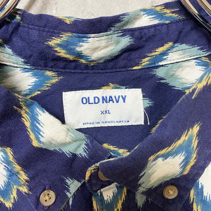 古着 used　OLDNAVY　オールドネイビー　半袖総柄シャツ　ダイヤ柄　ネイビー　春夏服　レトロ　オーバーサイズ　2XLサイズ