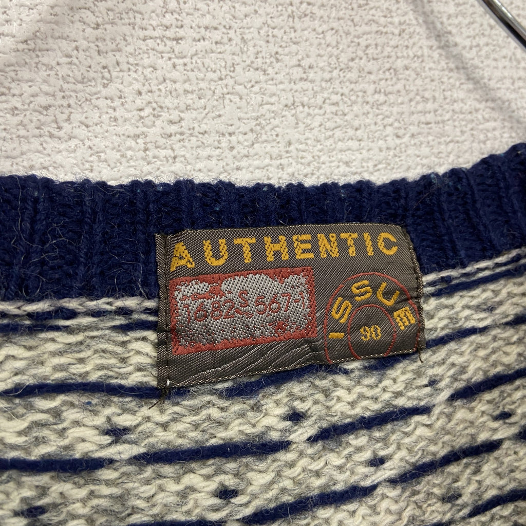90s～　AUTHENTIC　ウールニットセーター　バーズアイ　ヴィンテージ　灰色　グレー　XLサイズ　古着