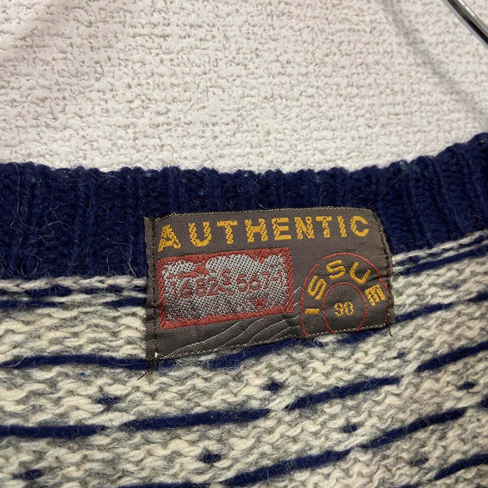 90s～　AUTHENTIC　ウールニットセーター　バーズアイ　ヴィンテージ　灰色　グレー　XLサイズ　古着