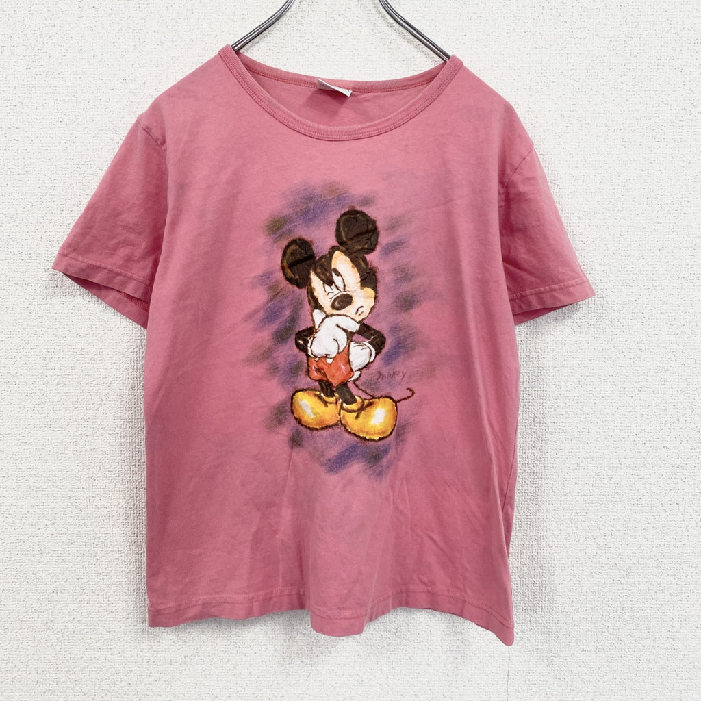 Disney　ディズニー　Mickey Mouse　ミッキーマウス　半袖プリントTシャツ　キャラクターT　ピンク　　古着