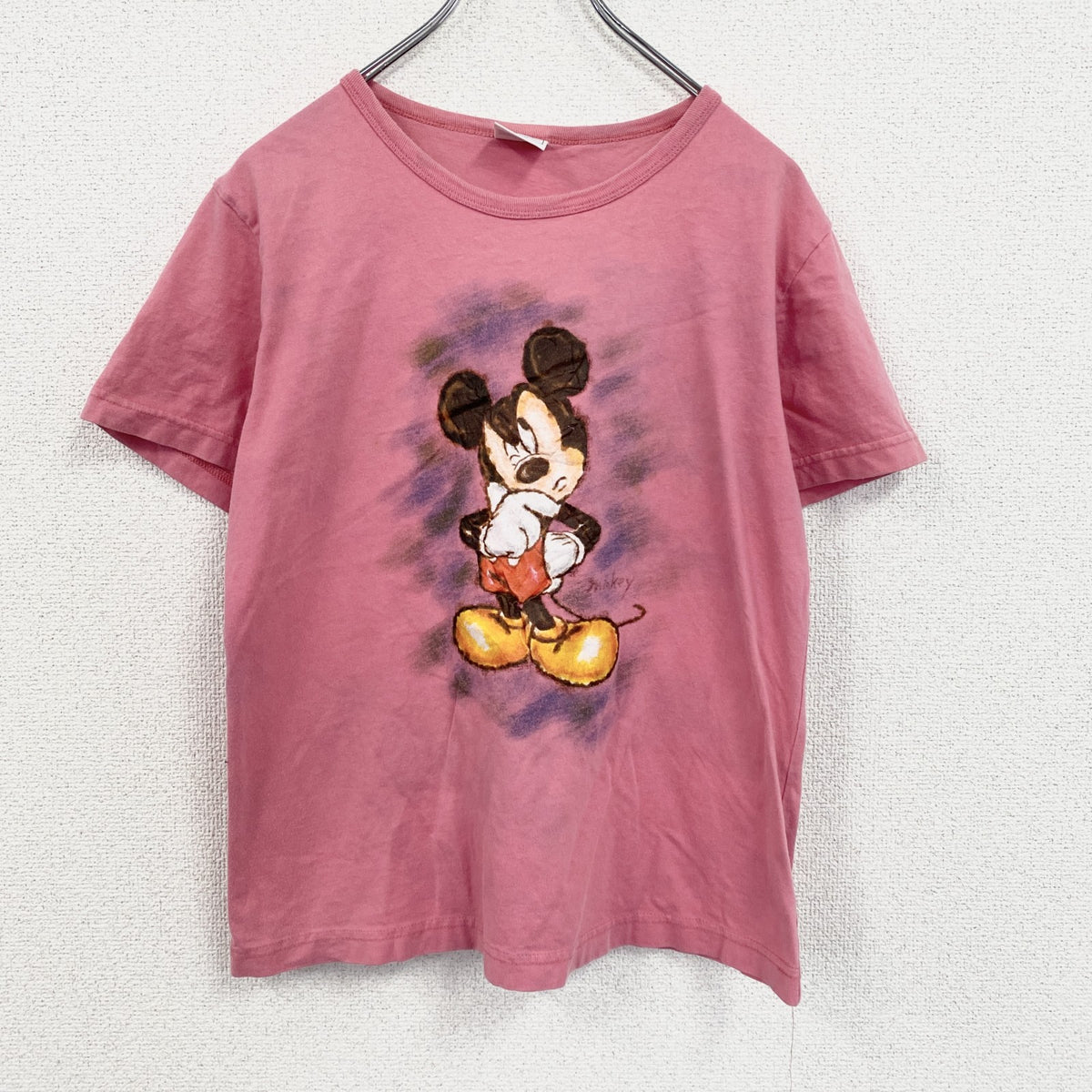 Disney　ディズニー　Mickey Mouse　ミッキーマウス　半袖プリントTシャツ　キャラクターT　ピンク　　古着