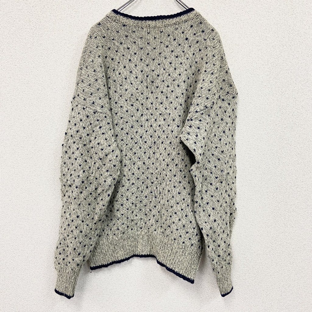 90s～　AUTHENTIC　ウールニットセーター　バーズアイ　ヴィンテージ　灰色　グレー　XLサイズ　古着