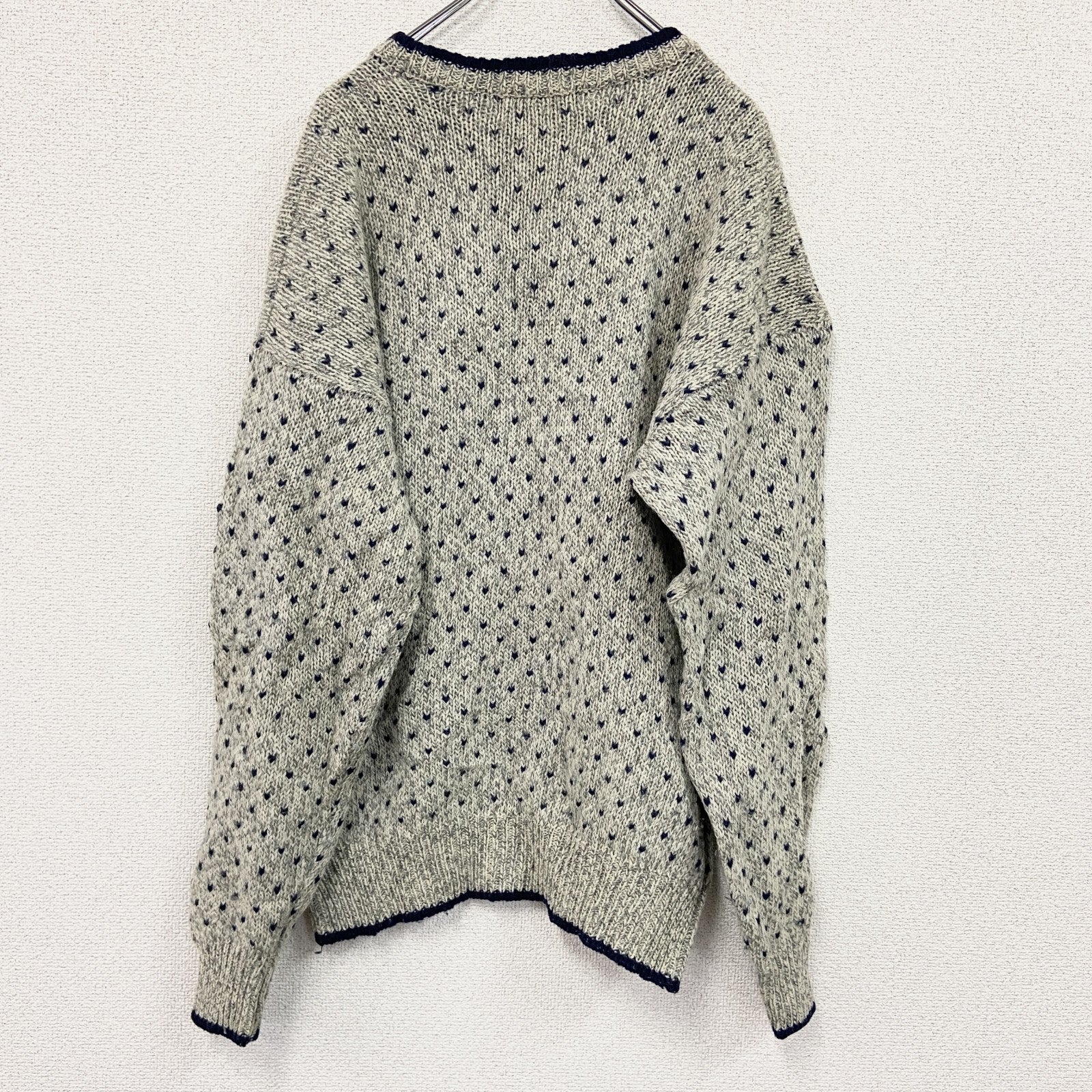 90s～　AUTHENTIC　ウールニットセーター　バーズアイ　ヴィンテージ　灰色　グレー　XLサイズ　古着