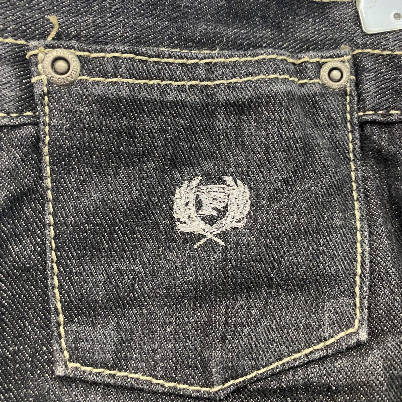 PHAT FARM　ファットファーム　ブラックデニムパンツ/ジーンズ　ジップフライ　刺繍ロゴ　黒　ブラック　W40サイズ　古着