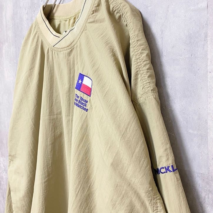 NICKLAUS　長袖ナイロンプルオーバー　ワンポイント刺繍　テキサス　ゴルフ　黄色　イエロー　ビッグシルエット　XLサイズ　古着