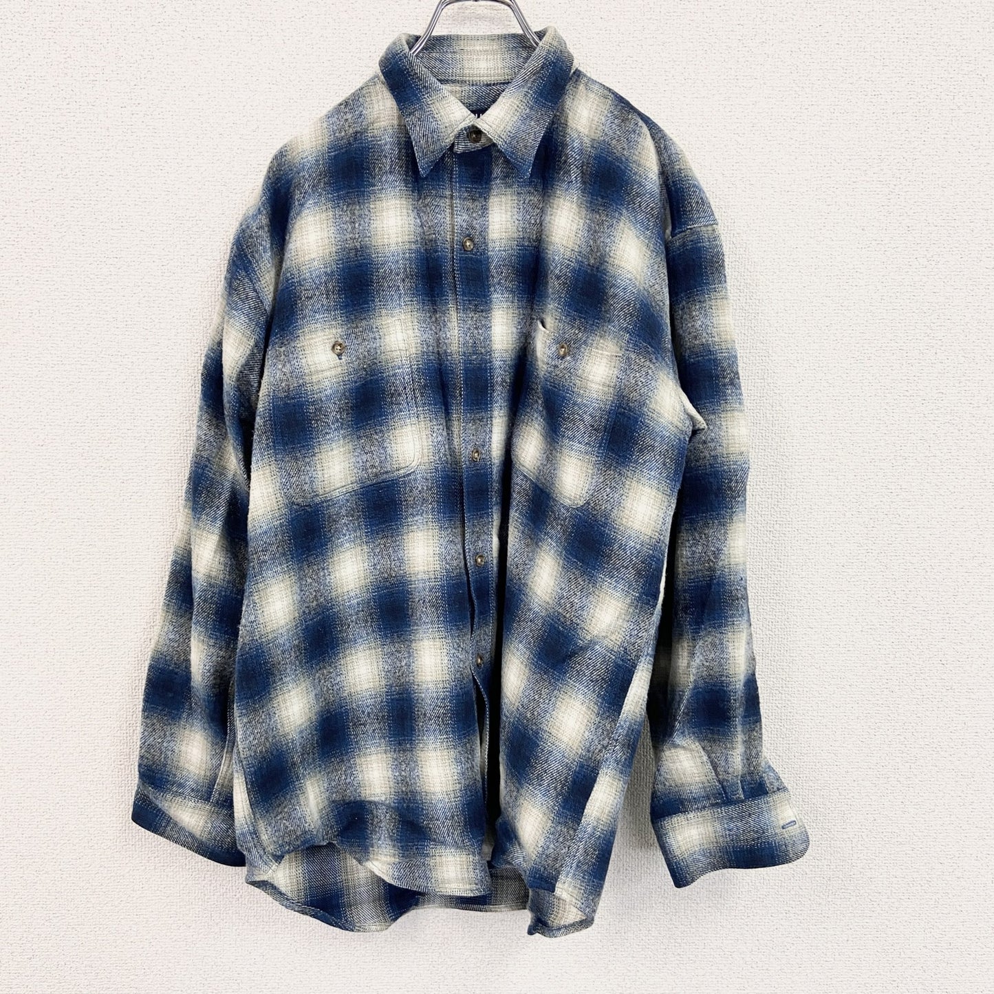 OLD UNIQLO　オールドユニクロ　長袖シャツジャケット　オンブレチェック柄　青　ブルー　Lサイズ