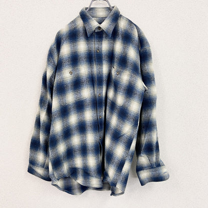 OLD UNIQLO　オールドユニクロ　長袖シャツジャケット　オンブレチェック柄　青　ブルー　Lサイズ