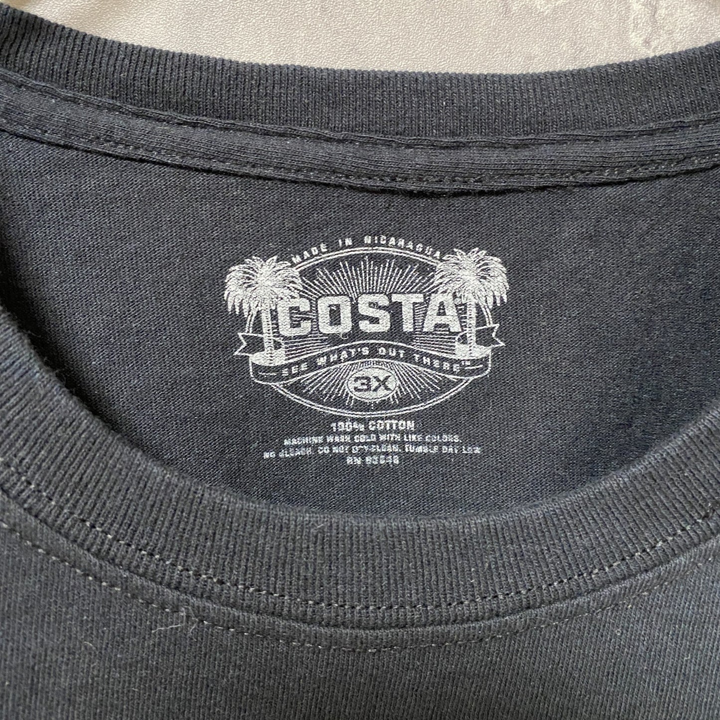 古着 used　COSTA　半袖ワンポイントTシャツ　バックプリント　黒　ブラック　ビッグシルエット　オーバーサイズ　3XLサイズ