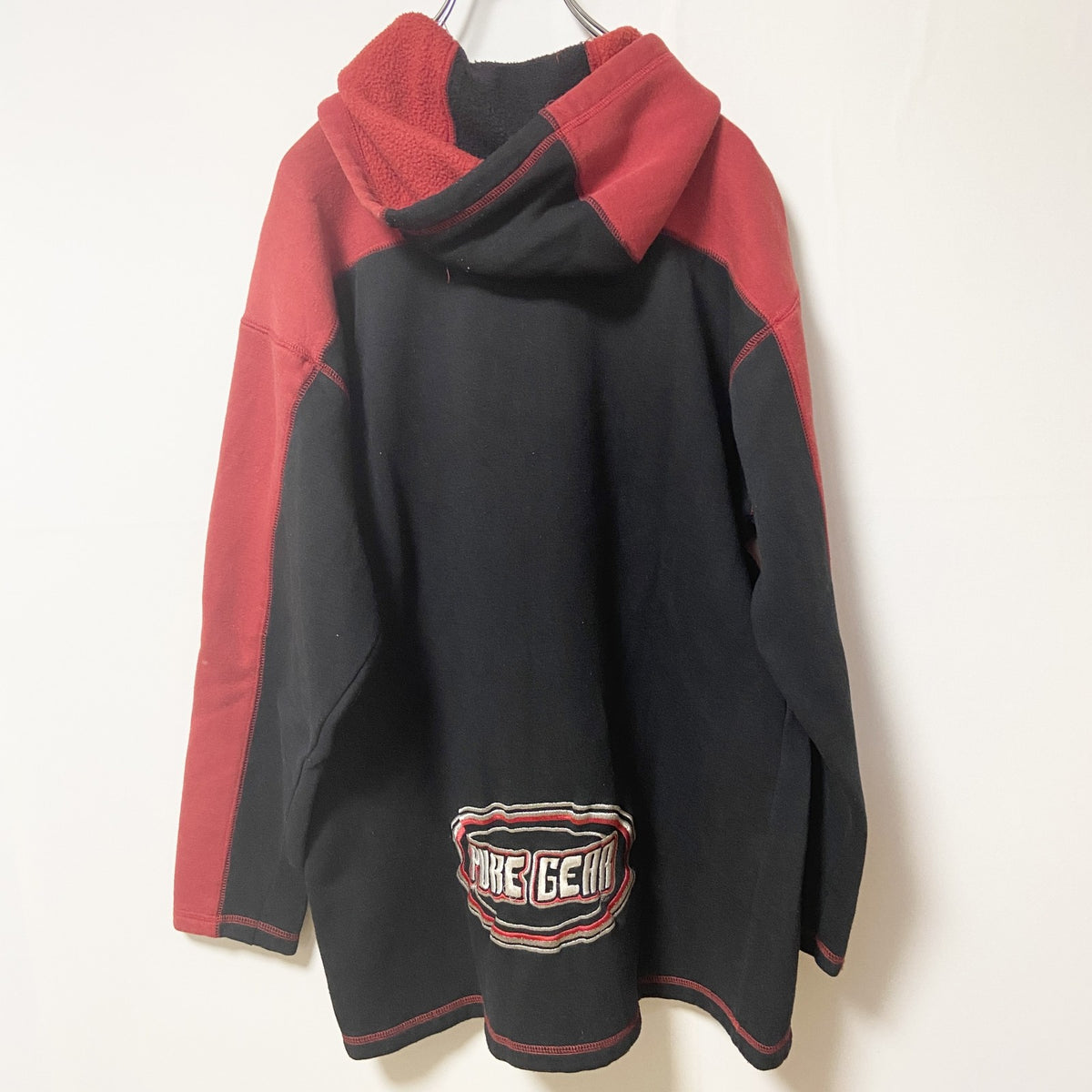 ～90s　PUREGEAR　ハーフジップパーカー　胸ポケット付き　ヴィンテージ　黒　ブラック　赤　レッド　秋冬服　古着