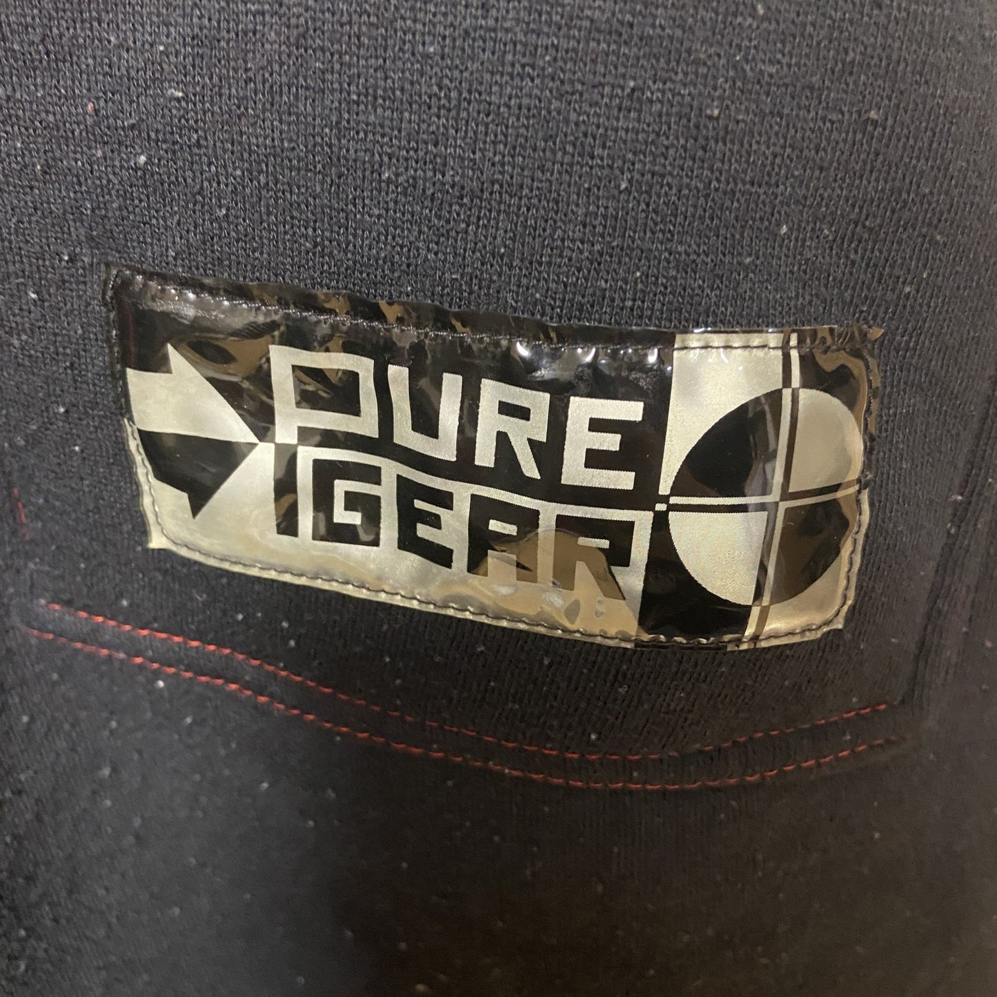 古着 used　長袖ハーフジップ切り替えパーカー　胸ポケット付き　PUREGEAR　黒　ブラック　赤　レッド　秋冬服