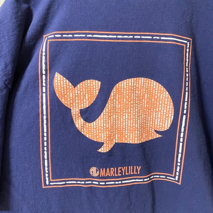 古着 used　DELTA　デルタ　半袖ワンポイントロゴTシャツ　バックプリント　MARLEYLILLY　ネイビー　XXLサイズ