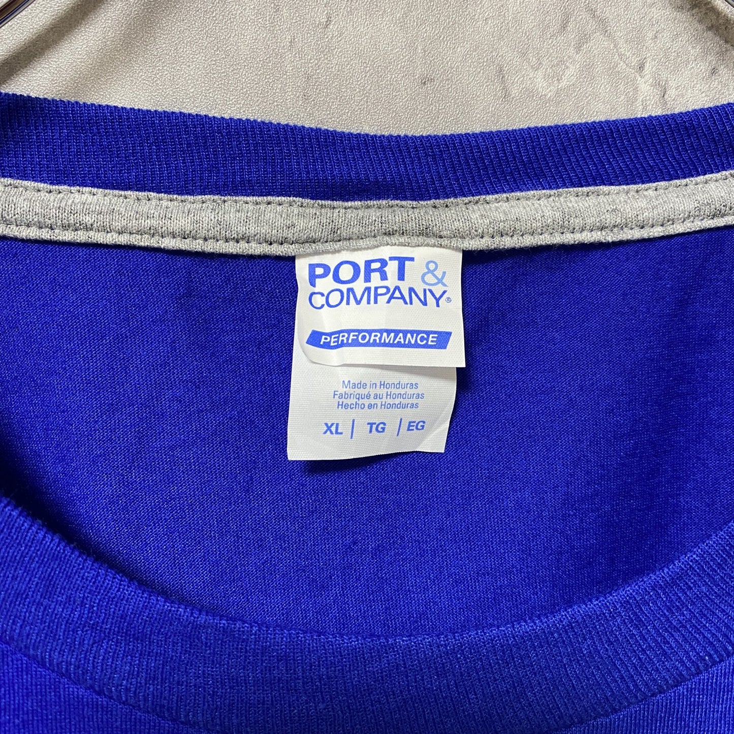 古着 used　PORT＆COMPANY　半袖クルーネックプリントTシャツ　ブルー　オーバーサイズ　ビッグシルエット　XLサイズ