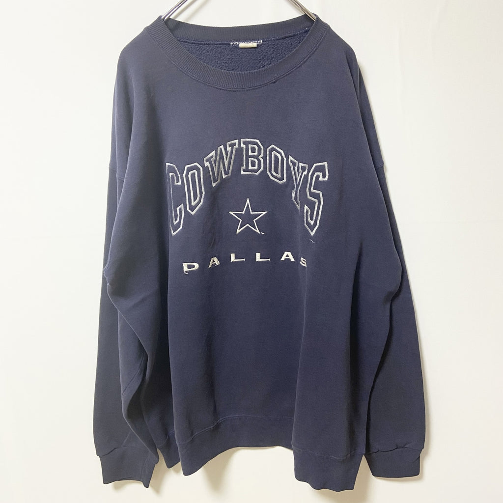 長袖ロゴ刺繍スウェット　トレーナー　クルーネック　COWBOYS　ネイビー　紺　秋冬服　メンズ　レディース　古着