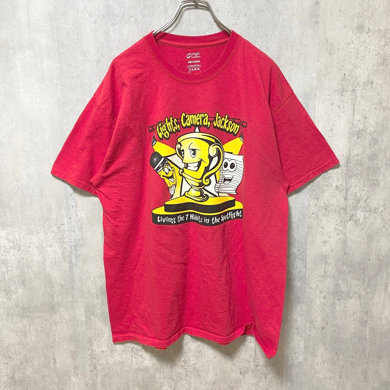 PORTandCOMPANY　半袖プリントTシャツ　バックプリント　スポットライト　赤　レッド　オーバーサイズ　XLサイズ　古着