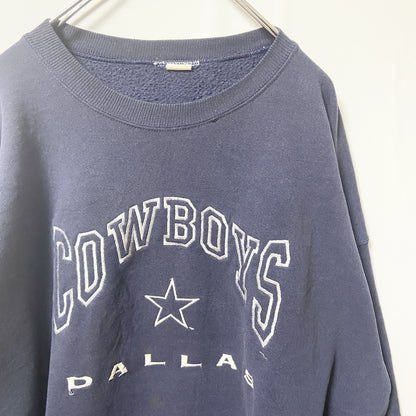 古着 used　長袖ロゴ刺繍スウェット　トレーナー　クルーネック　COWBOYS　ネイビー　秋冬服　メンズ　レディース