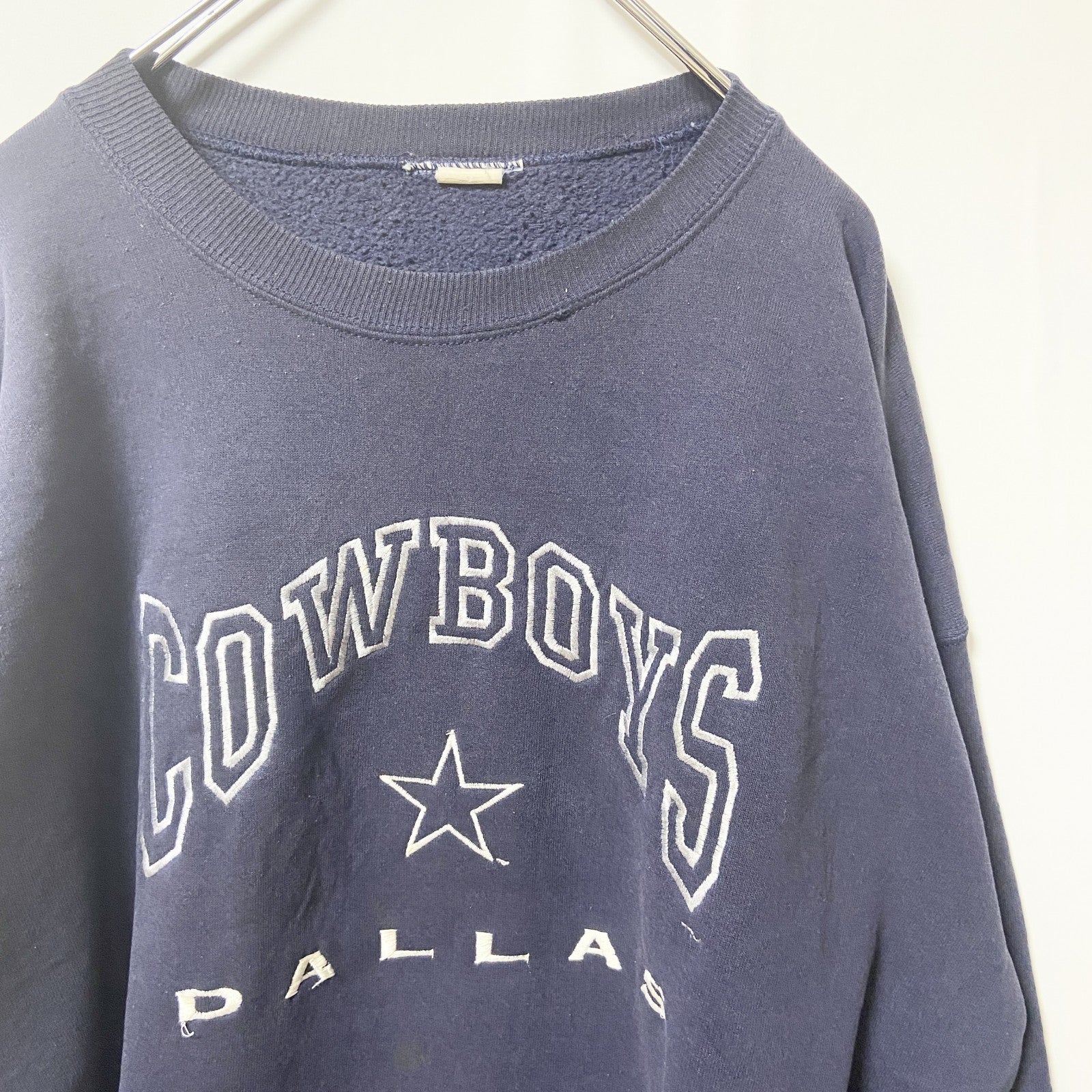 長袖ロゴ刺繍スウェット　トレーナー　クルーネック　COWBOYS　ネイビー　紺　秋冬服　メンズ　レディース　古着