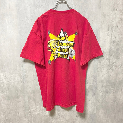 古着 used　PORTandCOMPANY　半袖プリントTシャツ　バックプリント　スポットライト　赤　オーバーサイズ　XLサイズ