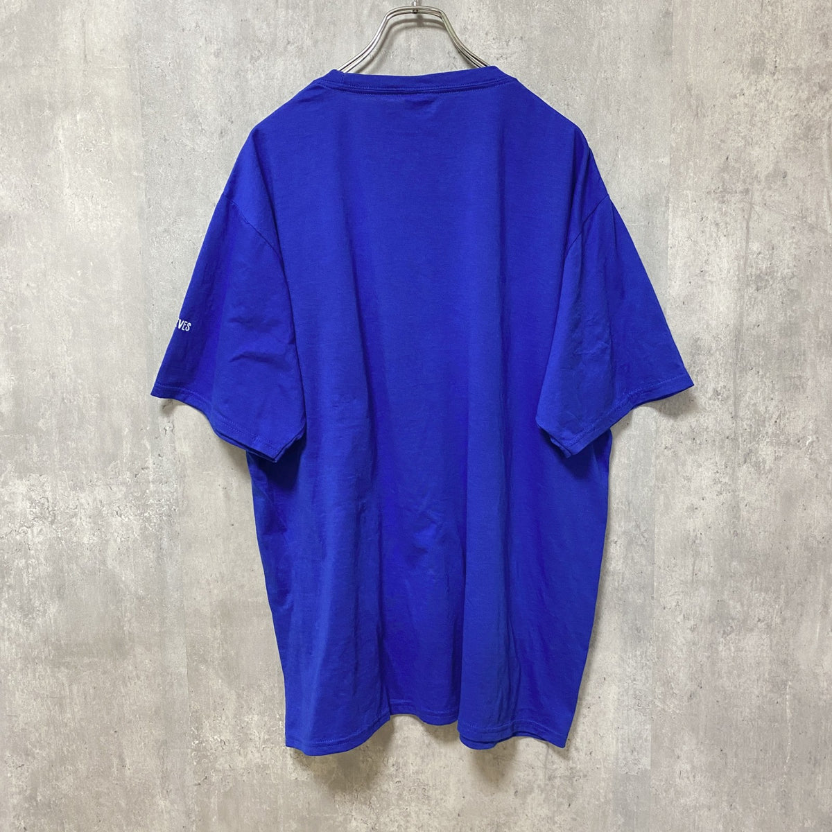 PORT＆COMPANY　半袖プリントメッセージTシャツ　4連プリント　企業ロゴ　青　ブルー　XLサイズ　古着