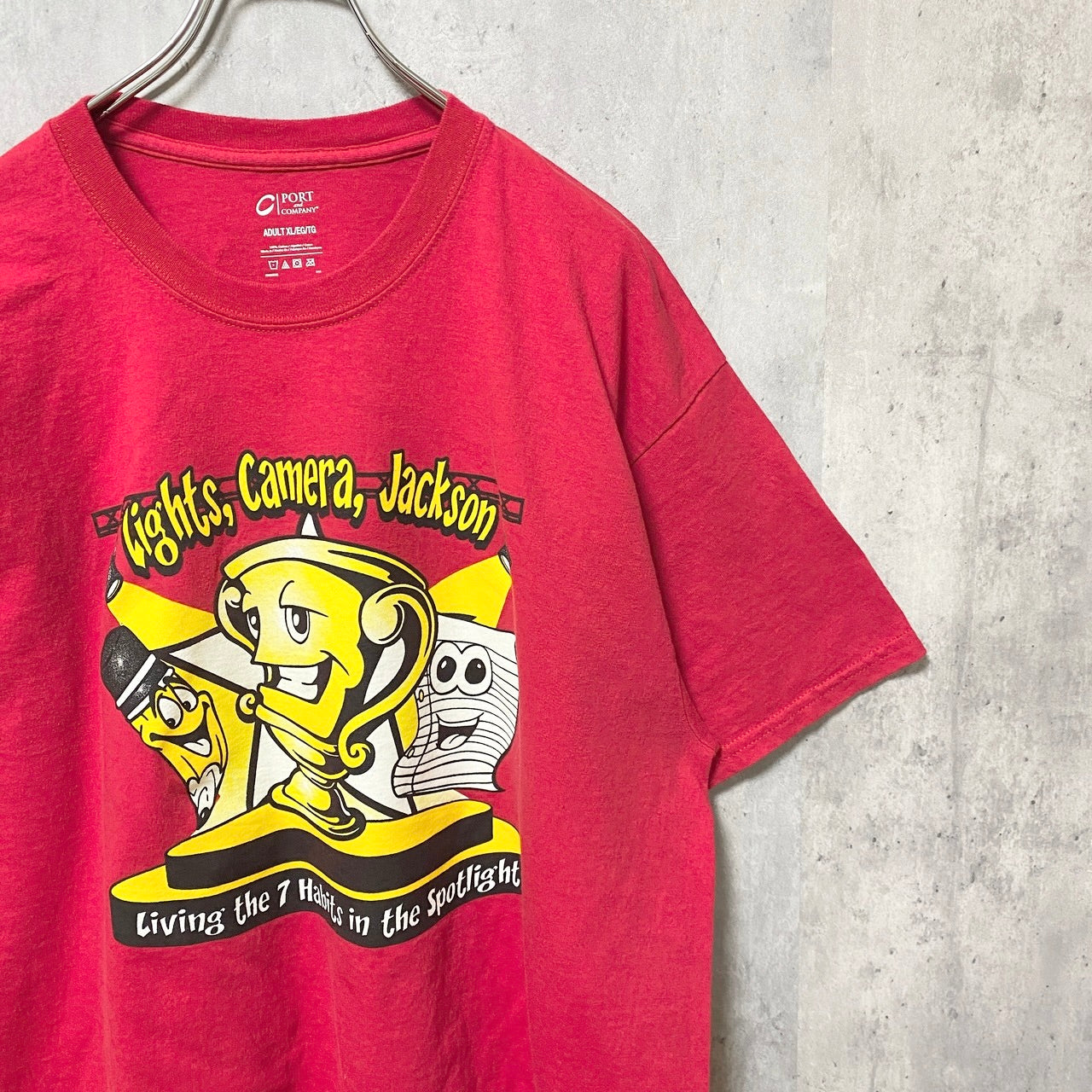 PORTandCOMPANY　半袖プリントTシャツ　バックプリント　スポットライト　赤　レッド　オーバーサイズ　XLサイズ　古着