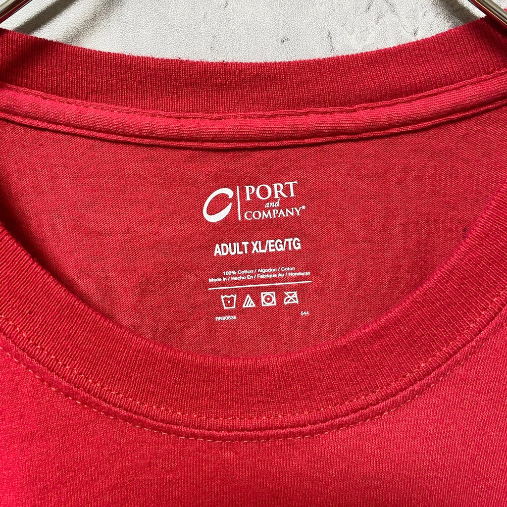 PORTandCOMPANY　半袖プリントTシャツ　バックプリント　スポットライト　赤　レッド　オーバーサイズ　XLサイズ　古着