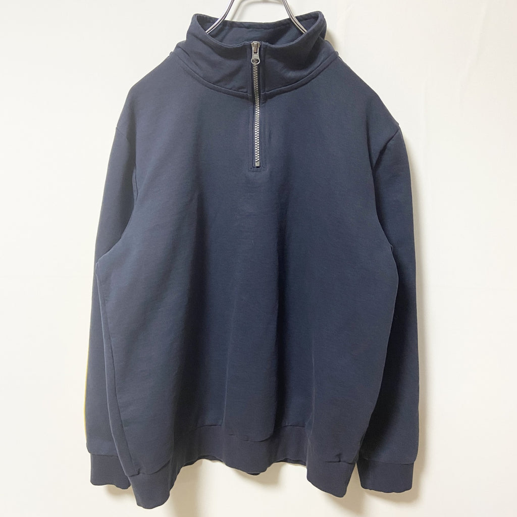 ALDI　長袖ハーフジップスウェット　トレーナー　ノームコア　シンプル　袖ライン　ネイビー　紺　秋冬服　古着
