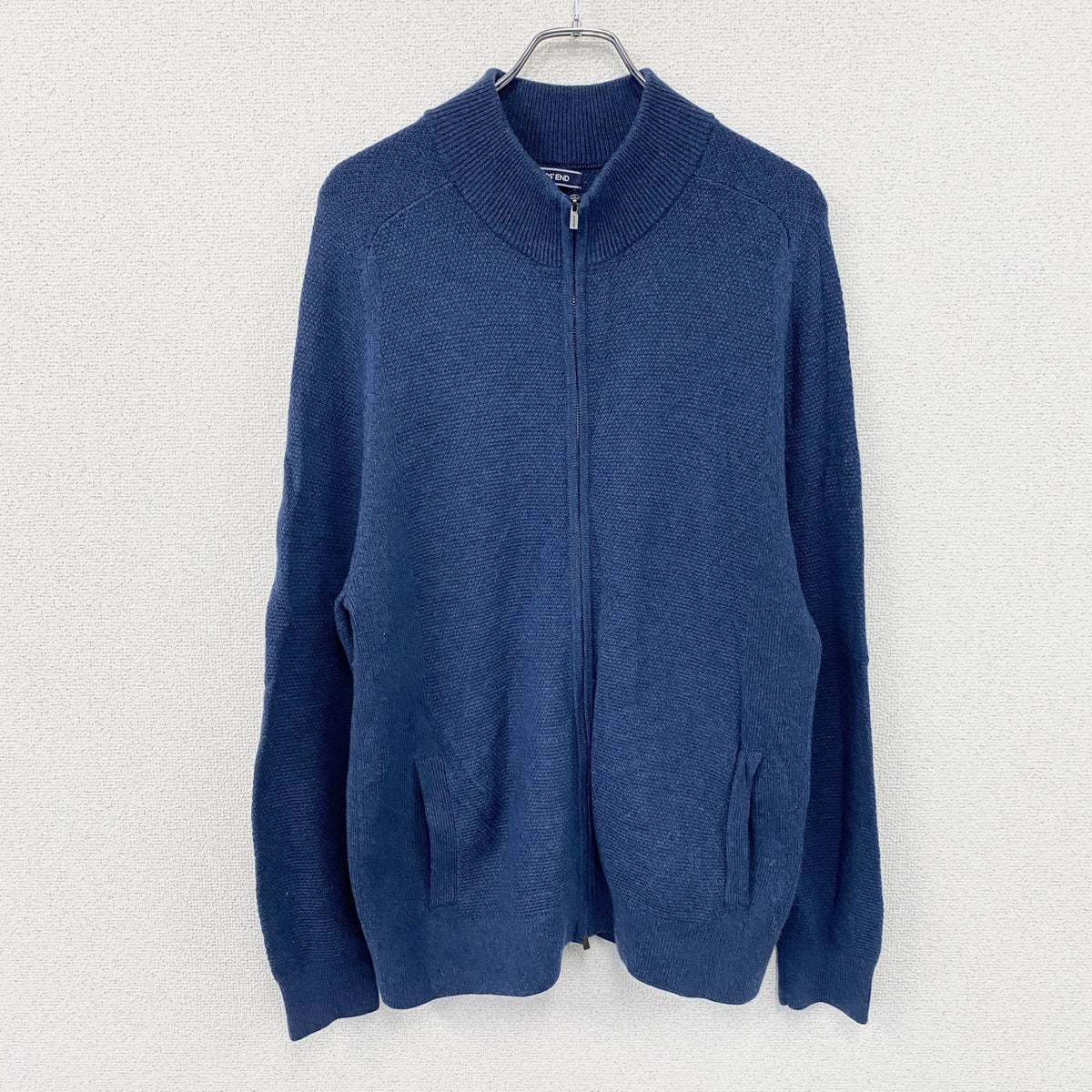 LANDS’END　ランズエンド　フルジップニットジャケット　紺　ネイビー　XLサイズ セーター ニットセーター レディース 古着