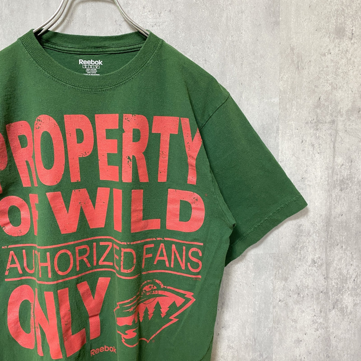 Reebok　リーボック　半袖プリントTシャツ　クルーネック　スポーティー　レトロデザイン　緑　グリーン　Mサイズ　古着