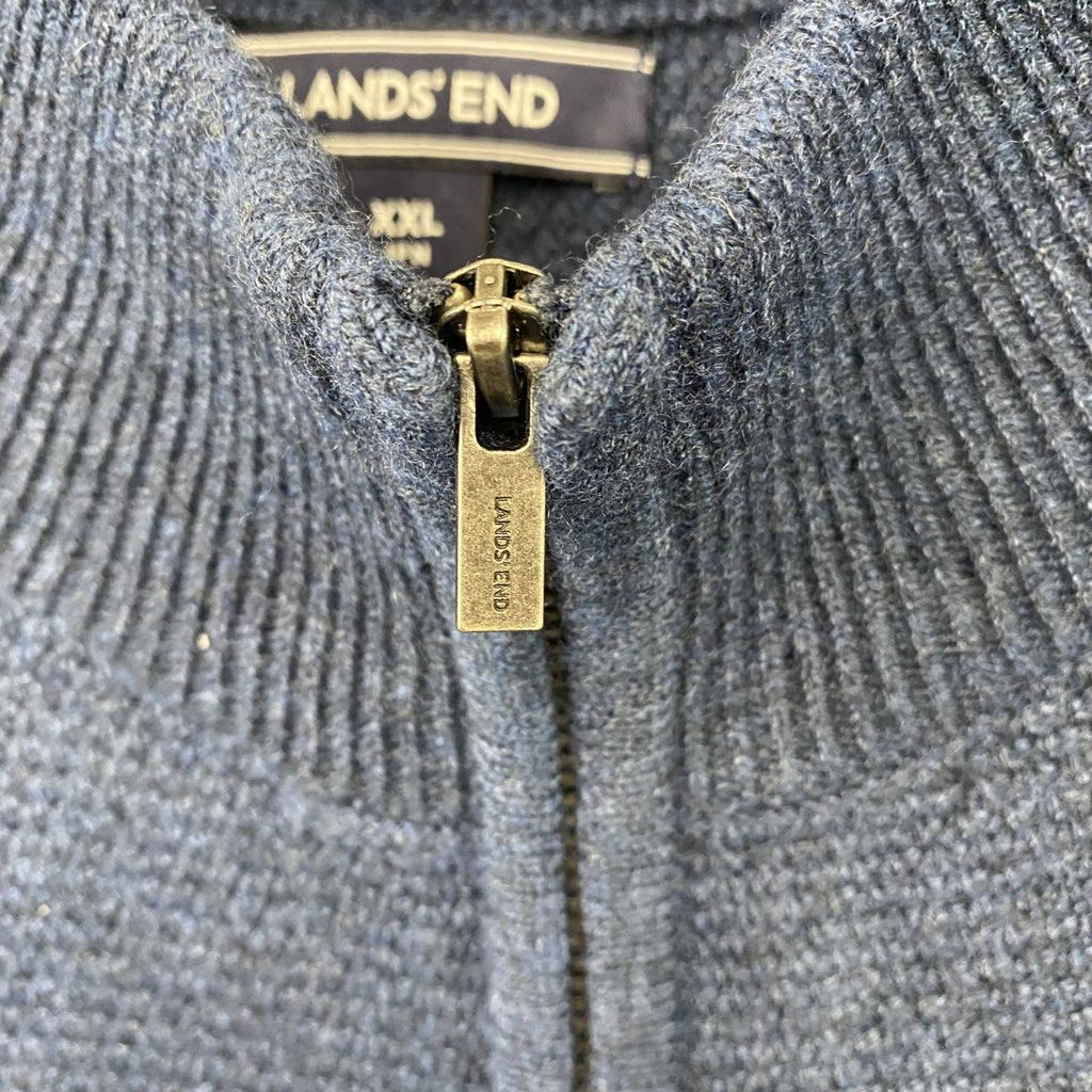 LANDS’END　ランズエンド　フルジップニットジャケット　紺　ネイビー　XLサイズ セーター ニットセーター レディース 古着