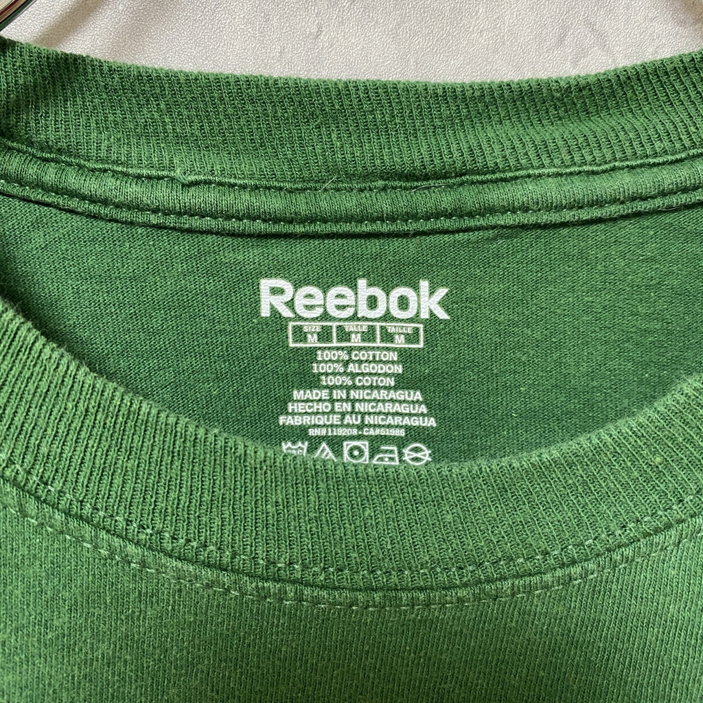 Reebok　リーボック　半袖プリントTシャツ　クルーネック　スポーティー　レトロデザイン　緑　グリーン　Mサイズ　古着