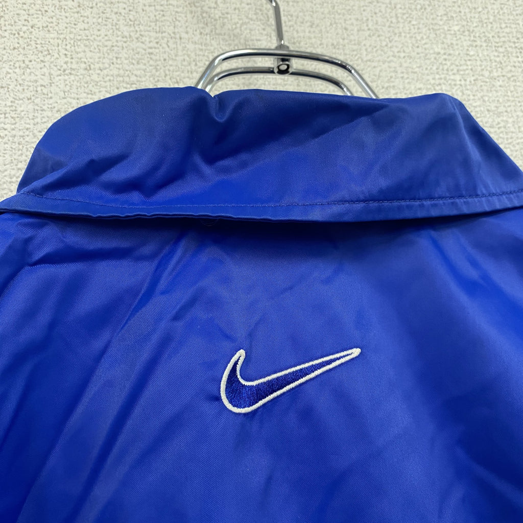 90s～　NIKE　ナイキ　コーチジャケット　フルボタンナイロンジャケット　スウッシュ　ワンポイント　青　ブルー　Lサイズ　　ヴィンテージ　古着
