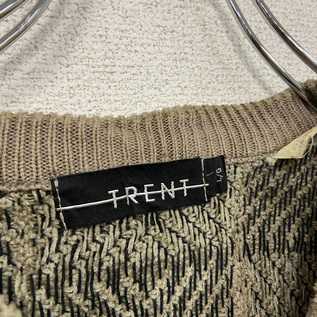 ～90s　TRENT　アクリルニットセーター　ヴィンテージ　総柄　ベージュ　Lサイズ　古着
