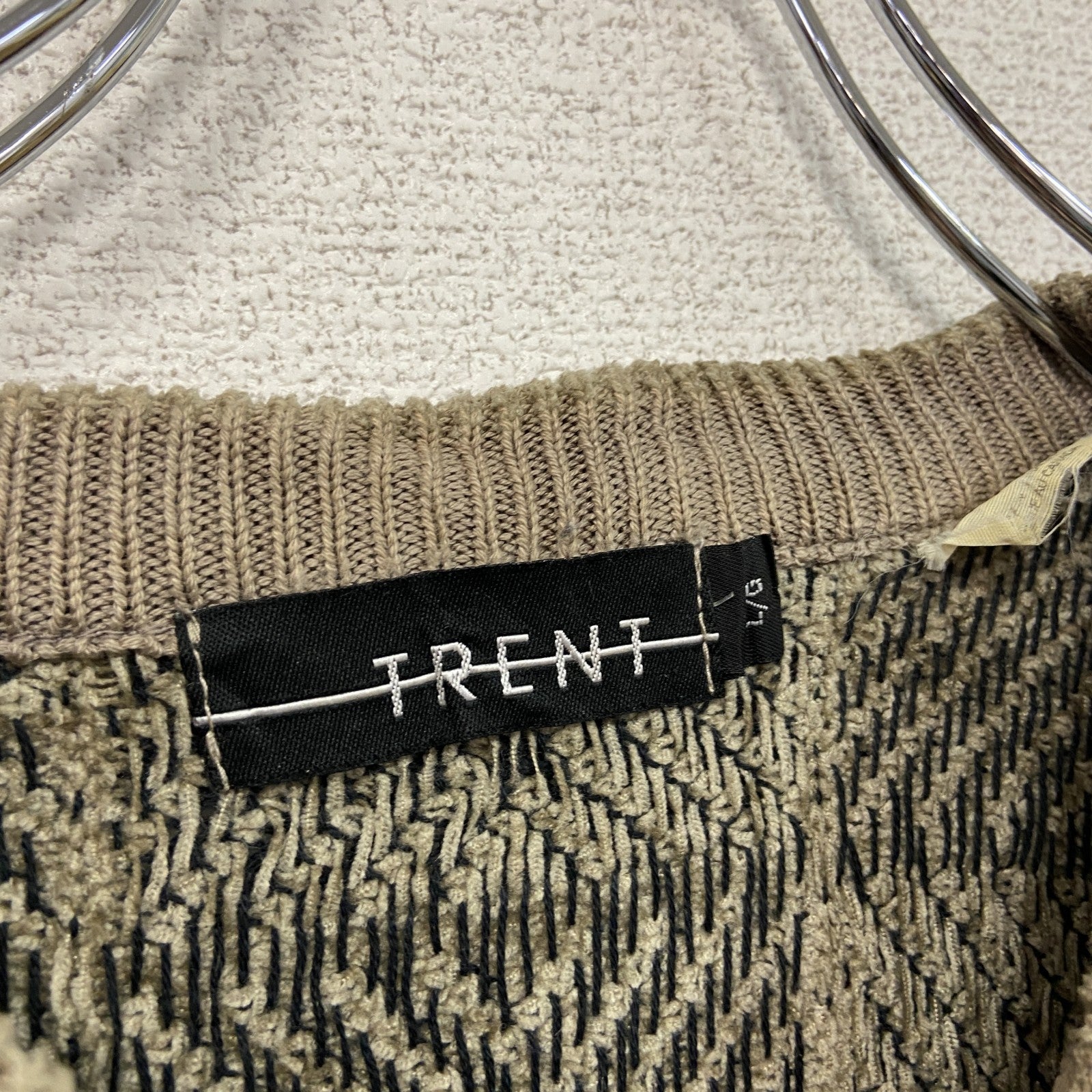 ～90s　TRENT　アクリルニットセーター　ヴィンテージ　総柄　ベージュ　Lサイズ　古着