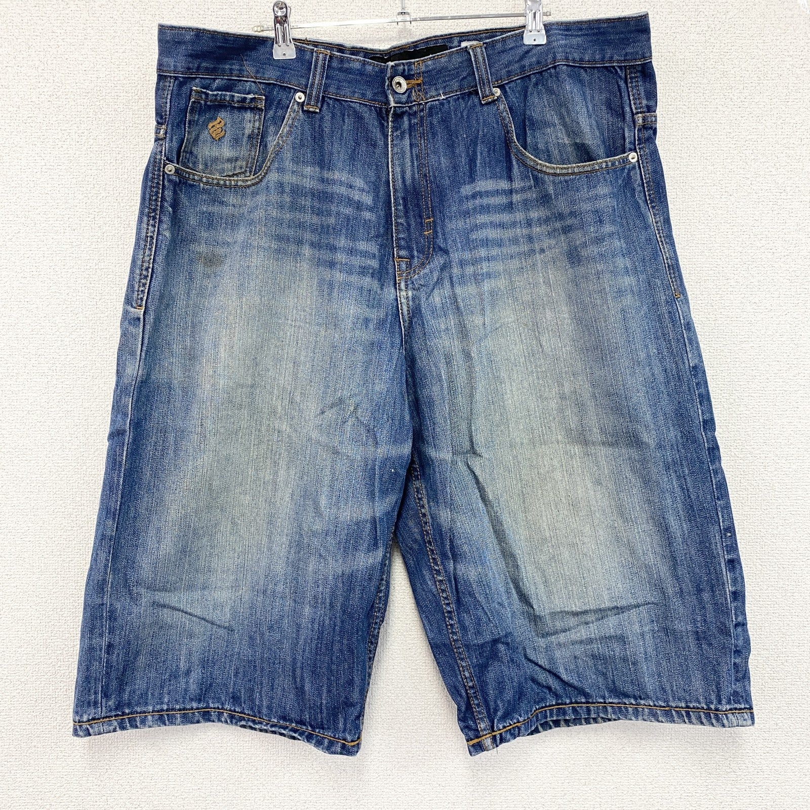ROCAWEAR　ロカウェア　デニムハーフパンツ/ショートパンツ　縦落ち　鬼ヒゲ　フェード　ワッペン　インディゴ　38サイズ　古着