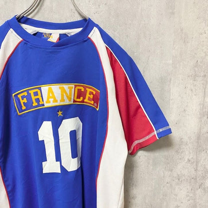 古着 used　AXELNEWS　半袖ゲームTシャツ　ラグラン袖　フランス　FRANCE　サッカー　スポーツ　青　ブルー　Lサイズ