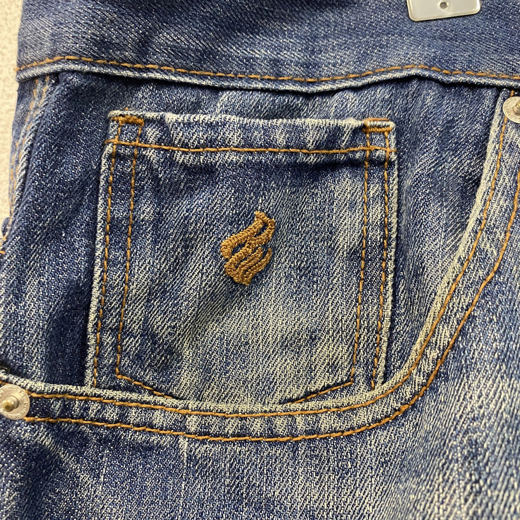 ROCAWEAR　ロカウェア　デニムハーフパンツ/ショートパンツ　縦落ち　鬼ヒゲ　フェード　ワッペン　インディゴ　38サイズ　古着