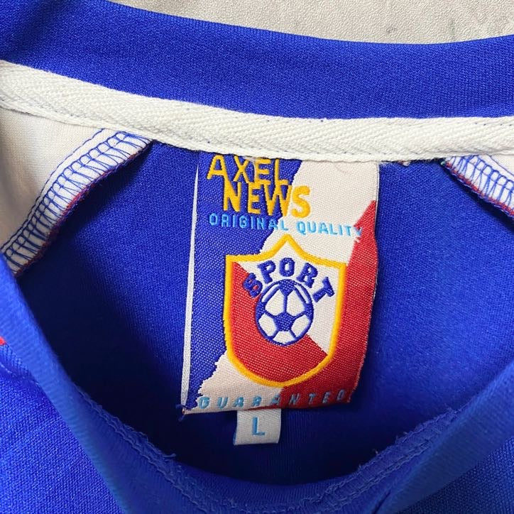 古着 used　AXELNEWS　半袖ゲームTシャツ　ラグラン袖　フランス　FRANCE　サッカー　スポーツ　青　ブルー　Lサイズ