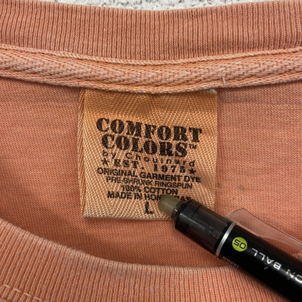 COMFORT COLORS　半袖プリントTシャツ　魚　カジュアルデザイン　レトロ　オレンジ　クルーネック　Lサイズ　古着