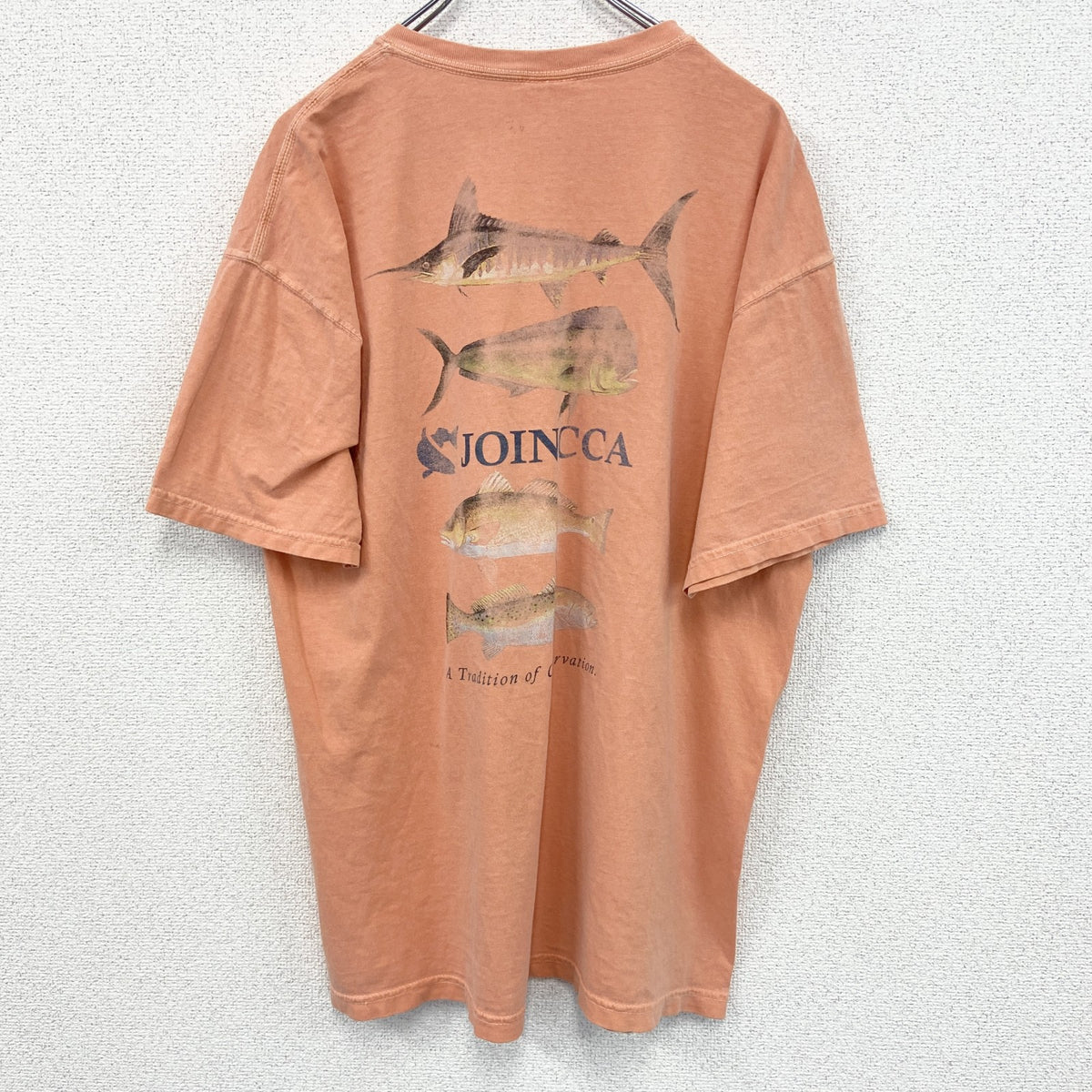 COMFORT COLORS　半袖プリントTシャツ　魚　カジュアルデザイン　レトロ　オレンジ　クルーネック　Lサイズ　古着