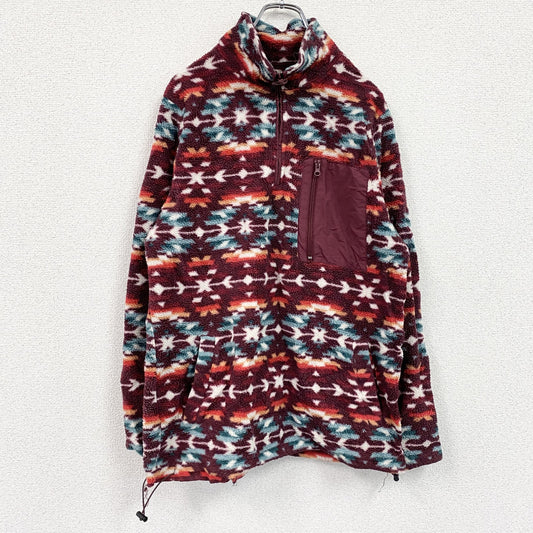 PACSUN　ハーフジップフリースプルオーバージャケット　総柄　ワインレッド　Mサイズ