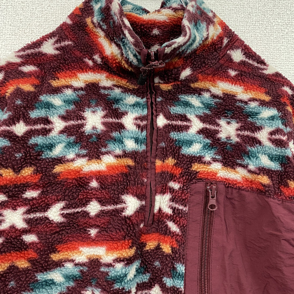 PACSUN　ハーフジップフリースプルオーバージャケット　総柄　ワインレッド　Mサイズ　古着