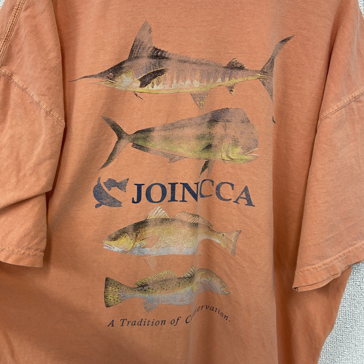 COMFORT COLORS　半袖プリントTシャツ　魚　カジュアルデザイン　レトロ　オレンジ　クルーネック　Lサイズ　古着