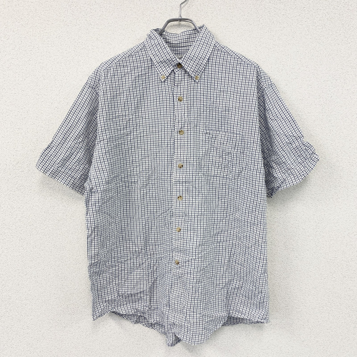 Brooks Brothers　ブルックスブラザーズ　半袖ボタンダウンシャツ　チェック柄　白　ホワイト　Lサイズ　古着