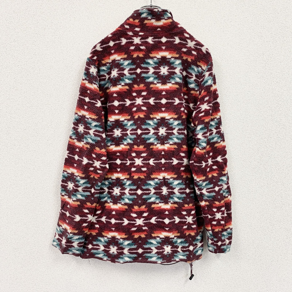 PACSUN　ハーフジップフリースプルオーバージャケット　総柄　ワインレッド　Mサイズ　古着