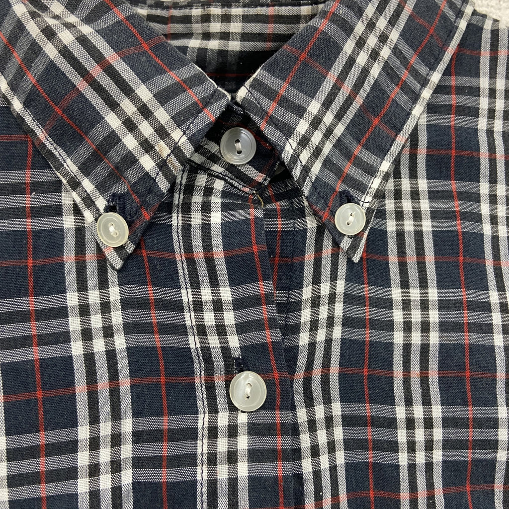 90s　OLD STUSSY　ステューシー　長袖ボタンダウンシャツ　USA製　紺タグ　チェック柄　マルチカラー　赤　レッド　紺　ネイビー　古着