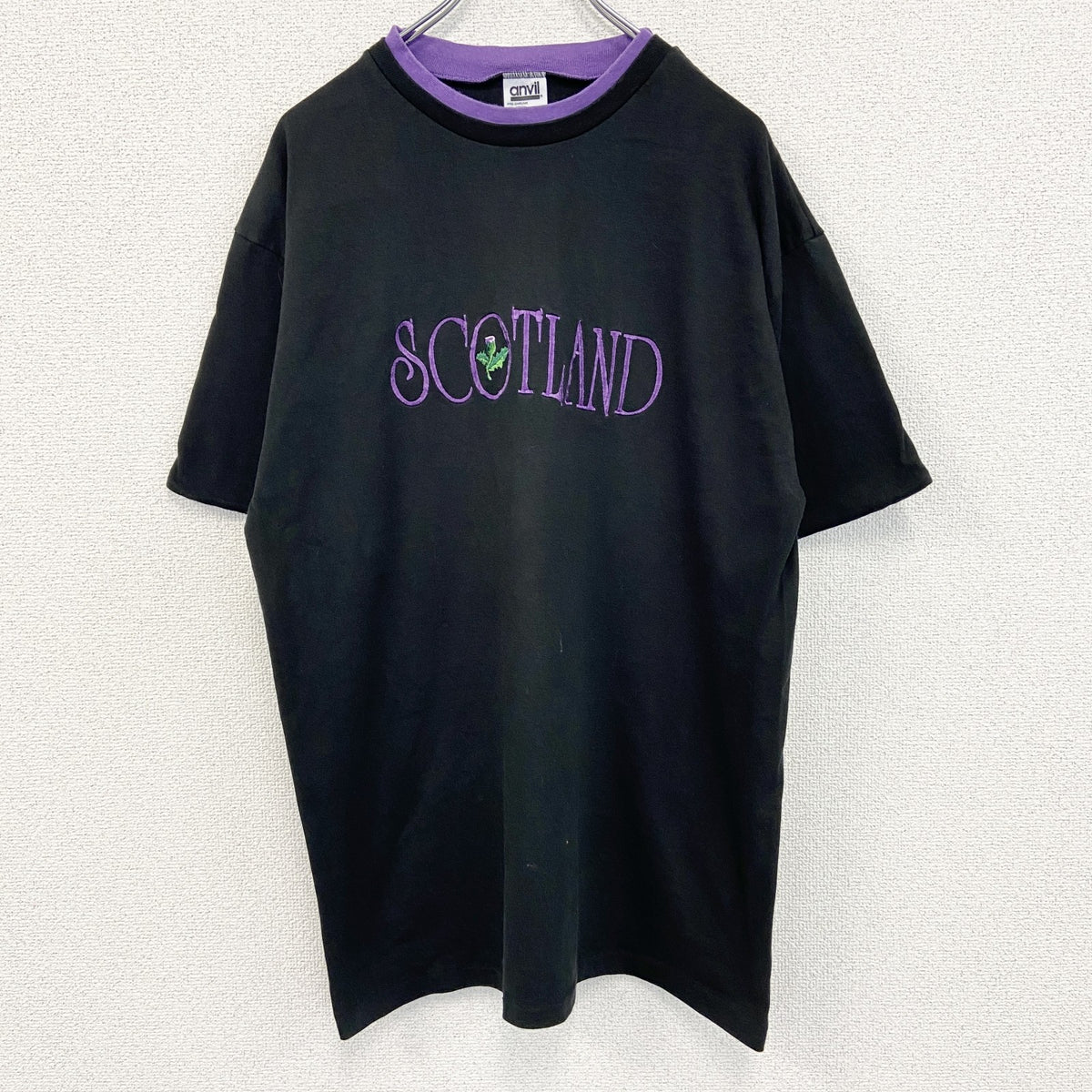 90s　anvil アンヴィル　半袖刺繍デザインTシャツ　ローズ　薔薇　ヴィンテージ　黒　ブラック　XLサイズ　古着