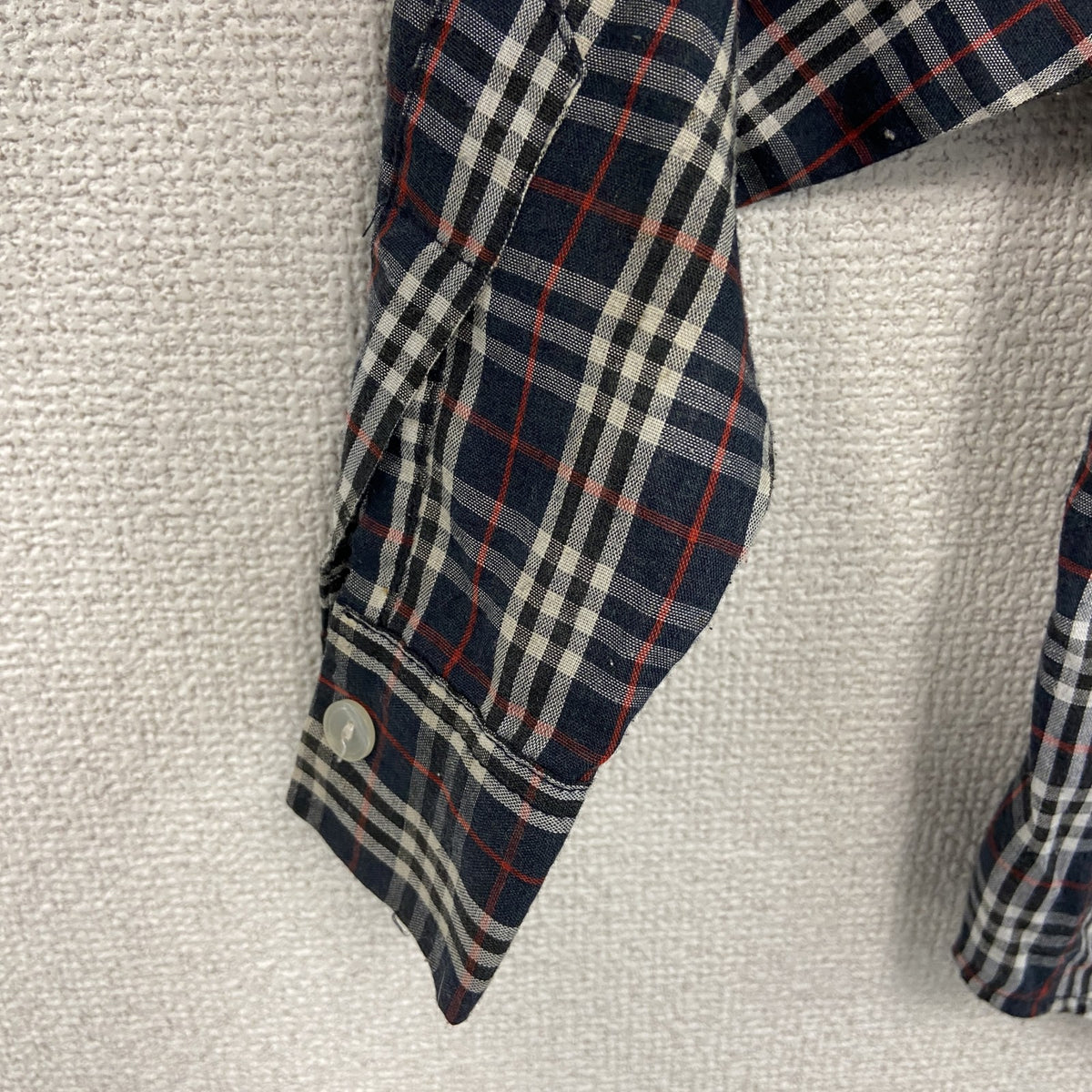 90s　OLD STUSSY　ステューシー　長袖ボタンダウンシャツ　USA製　紺タグ　チェック柄　マルチカラー　赤　レッド　紺　ネイビー　古着