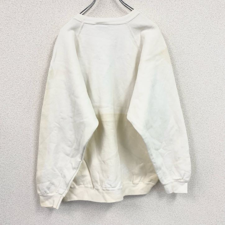 80s～　adidas　アディダス　スウェット/トレーナー　ラグランスリーブ　トレフォイルロゴ　刺繍ロゴ　白　ホワイト　Mサイズ　　ヴィンテージ　古着