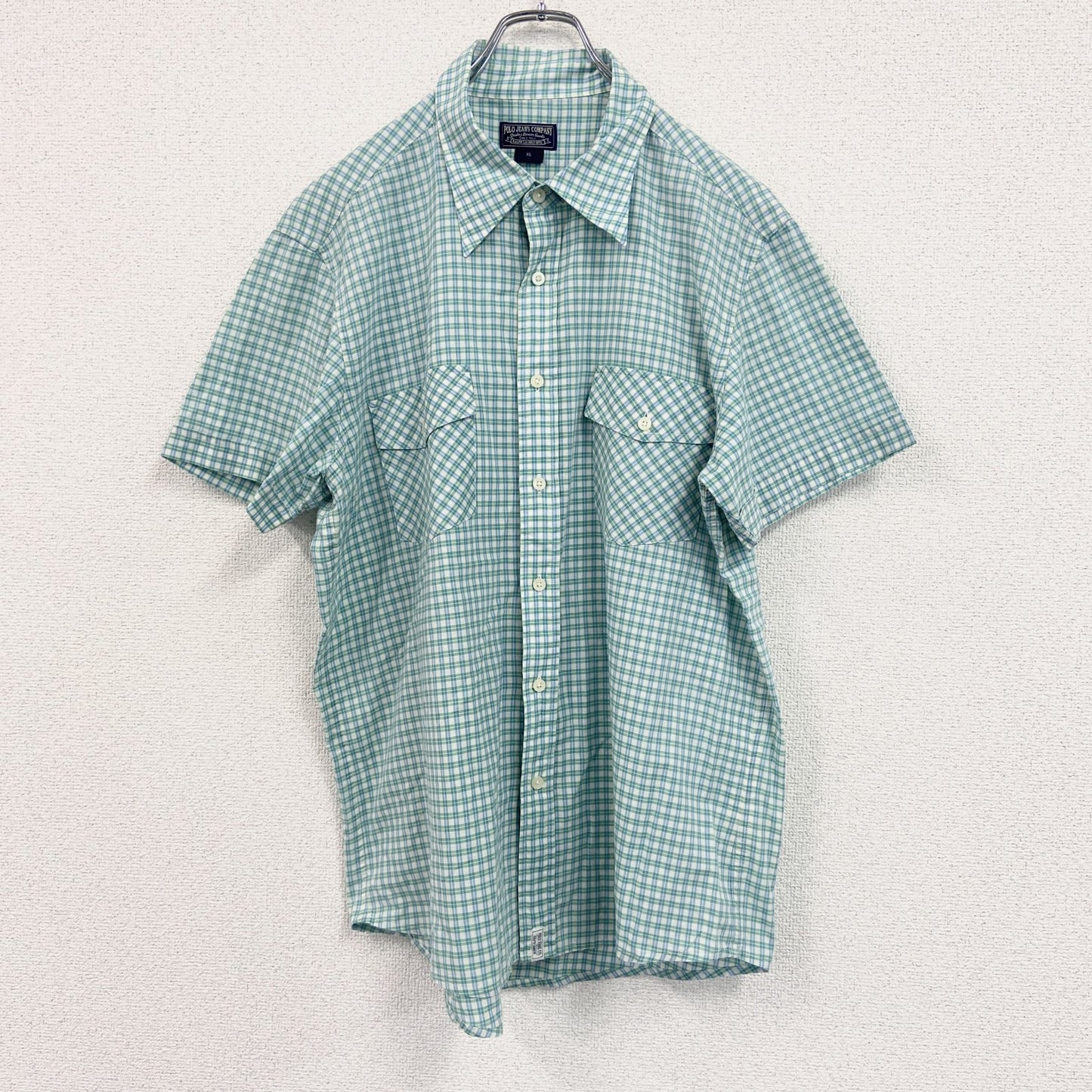 POLO JEANS COMPANY　ポロジーンズ　ラルフローレン　半袖チェックシャツ　緑　グリーン　XLサイズ